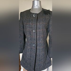 John Meyer Collection Women’s Tweed Wool Blend Blazer Jacket Size 10 Gray Plaid